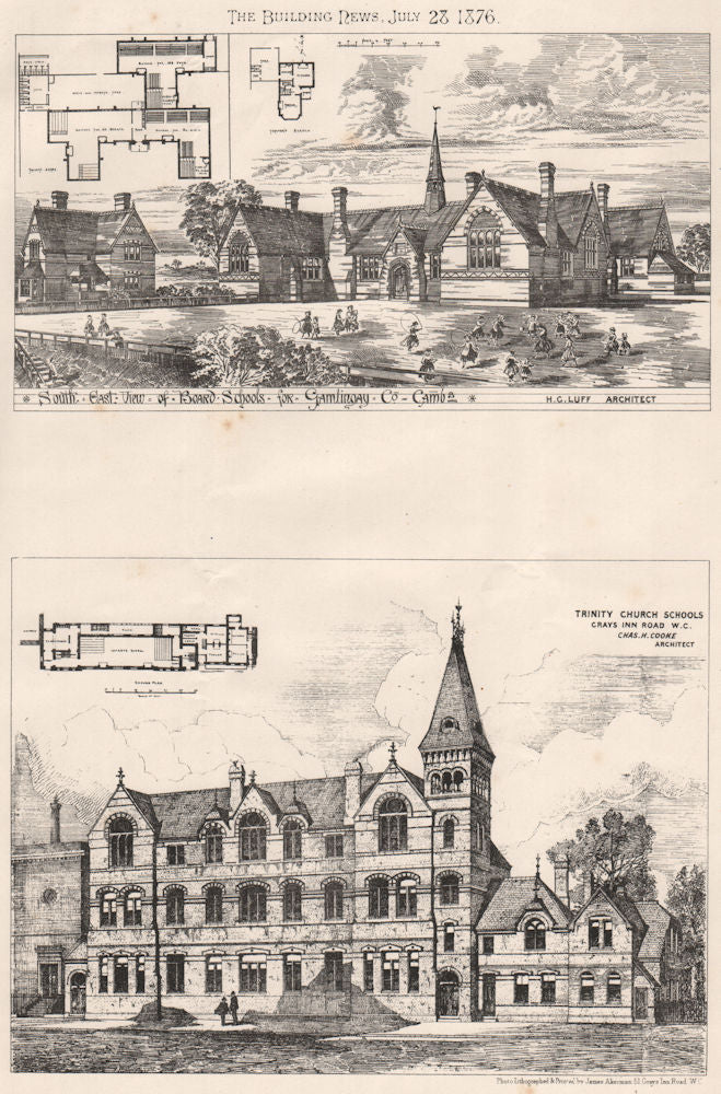 Board Schools for Gamlingay Co. Cambs;Trinity Church Schools Grays Inn Road 1876